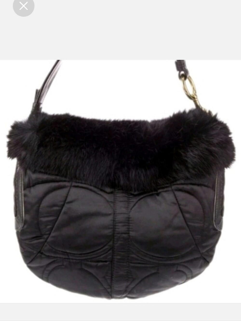 COACH Black Plushy Rabbit Fur Trim Quilted Shoulder Bag With Hang Tag
